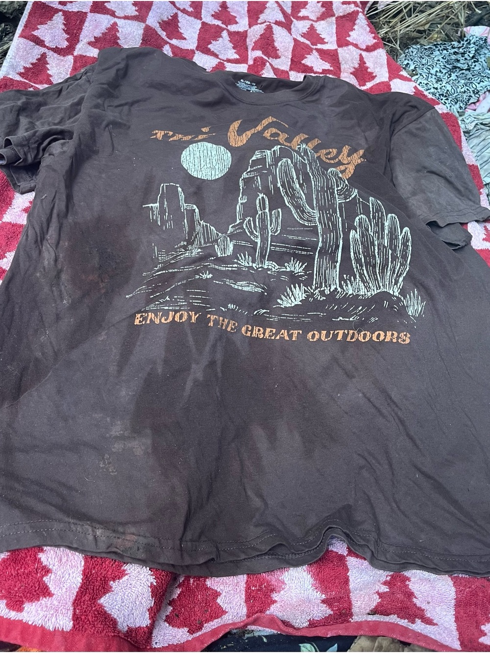 MAD Engine Brown Short Sleeve Desert Cactus Graphic Tee with Teal Moon